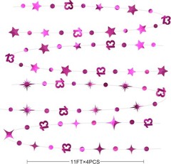 Hot Pink 13th Birthday Decorations Number 13 Circle Dot Twinkle Star