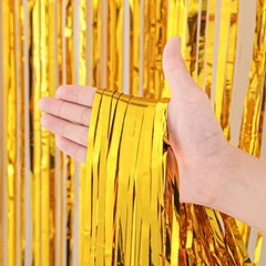 2 Pack Foil Fringe Backdrop Curtains, Tinsel 39.6″W x 98.4″L (Pack of 2) Gold