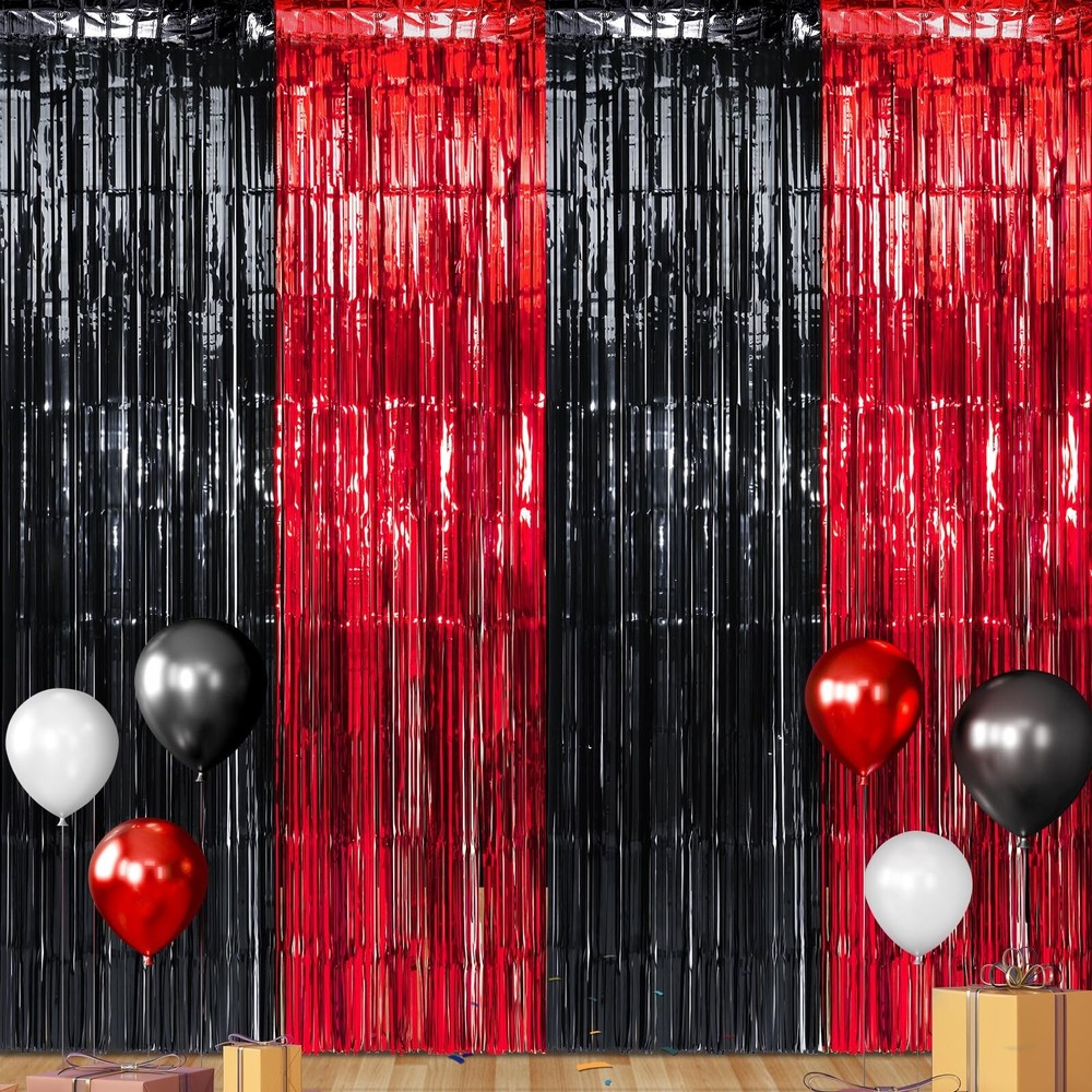 3 Pack 3.3Ft x 6.6Ft Graduation Foil Fringe Curtain Backdrop Decorations, Red…