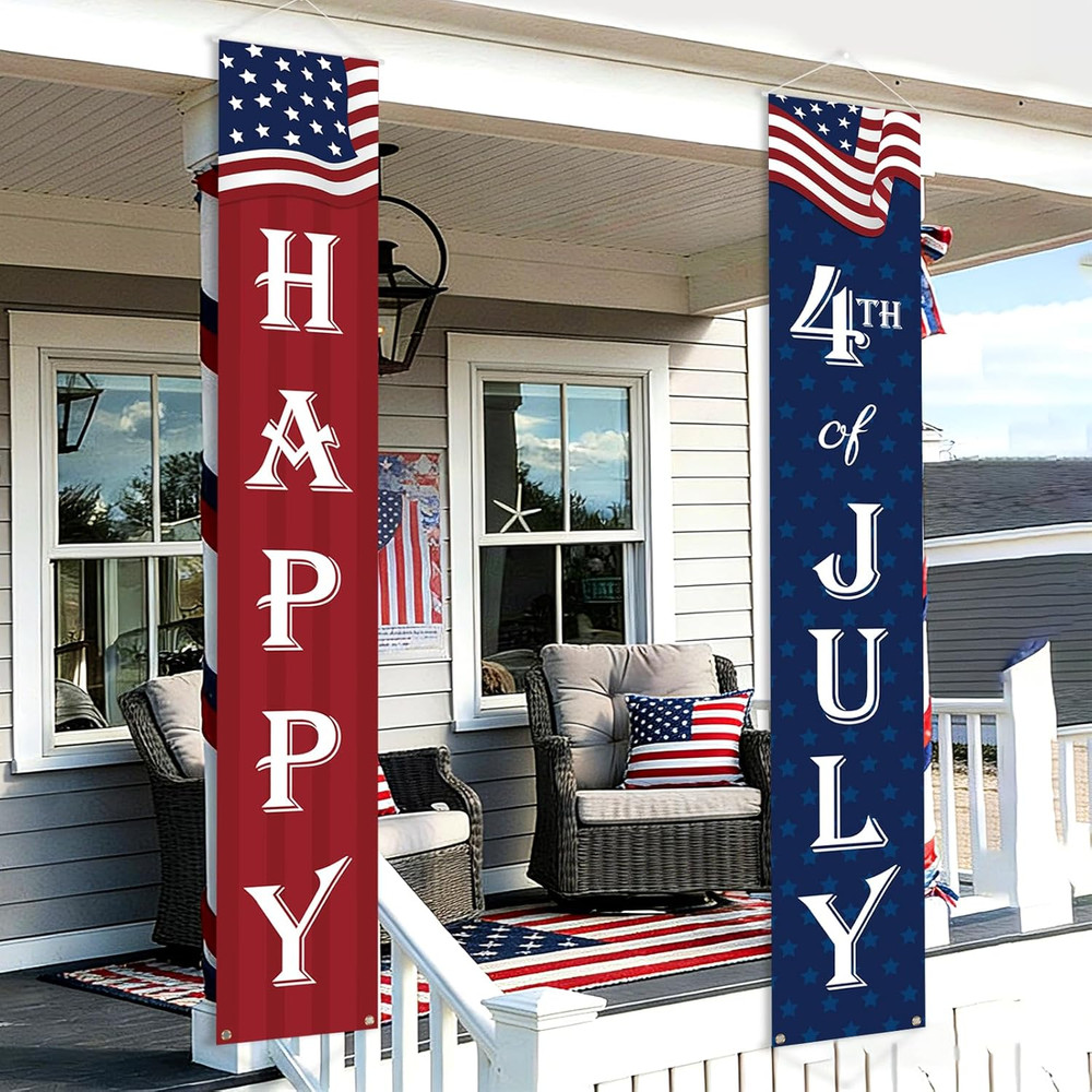 2 Pack 4th of July Door Banner Set Red Blue White Porch Hanging Party Decor PK