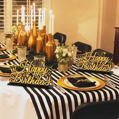 Black and Gold Table Decoration Happy Birthday Sign Centerpieces for Table Bi…