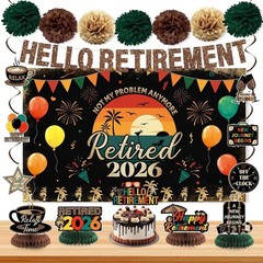 Retirement Party Decoration, Vintage 2026 Retired Banner Background, Hello Re…
