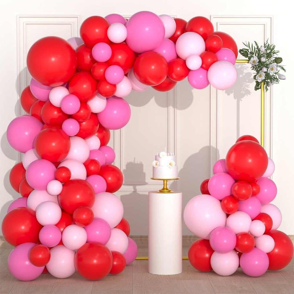 Red, Light Pink, Rose Red Balloon Arch Garland – Matte Red Pink Balloons Stra…