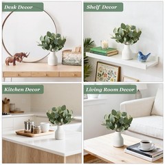 Dahey Artificial Eucalyptus Stems in Small Ceramic Vase Small, White