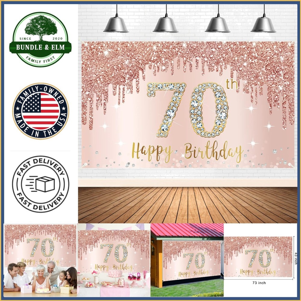 Exquisite Rose Gold 70th Birthday Banner, Elegant Photo Background for Parties
