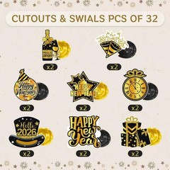 40 PCS 2026 Happy New Year Decorations Hanging Swirls Black Gold Party NYE