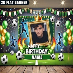 1pc 2D Vibrant Soccer Themed Personalized Birthday Banner Decoration Tapestry❀