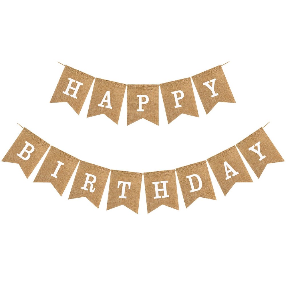 Pre-Strung Burlap Happy Birthday Bannner Sign for Birthday Party Decorations