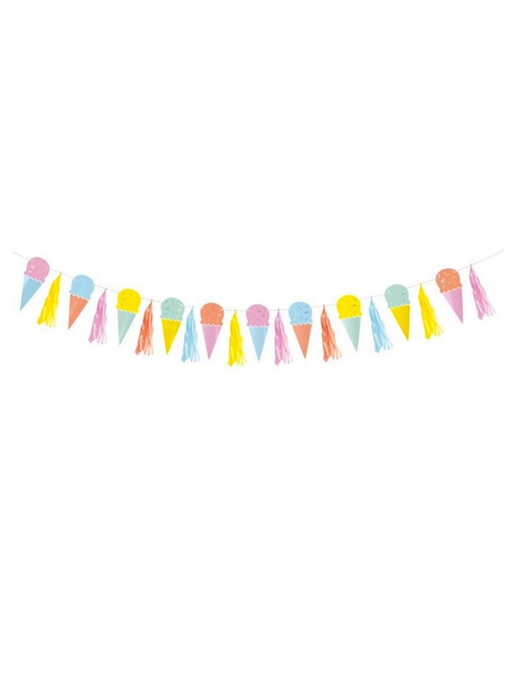 Ice Cream Cone Honeycomb Garland With Tassels 6 Ft