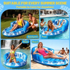 New FluSing Inflatable Tanning Pool Lounger Float 63″ x 39″ Sunbathing Bed with