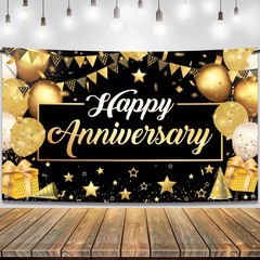 KatchOn, XtraLarge Happy Anniversary Banner – Extra Large, Black and Gold