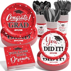 Eco-Friendly 175PCS Graduation Tableware—Disposable & Effortless Clean-Up