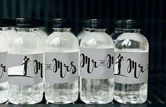 Mr. and Mrs. Silhouette Water Bottle Labels | 2″ x 8″ Inch | 50 Pack