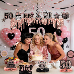 50Th Birthday Decorations for Women, 38-Piece Black and Rose Gold 50 Years Old P
