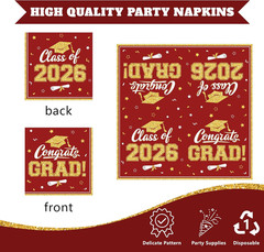 Maroon Gold Graduation Decorations 2026,200Pcs Maroon Graduation Plates and Napk