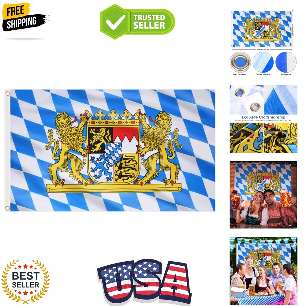 3×5 Ft for Oktoberfest Decorations, 1 Pc Bavarian German Flag – Double Sided …