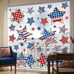 9 Sheets Patriotic Star Window Cling Stickers Red Blue USA Star Eucalyptus Windo