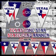 100ft Texas Flag Banner, 120 Pcs USA Texas Mini Lone Star String Flag Red Whi…