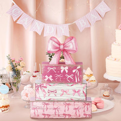 4 Pcs Pink Bow Party Decorations Coquette Table Decor Wooden Pink Bow Block S…