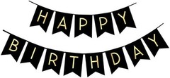 Reusable Black Birthday Banner with Shiny Gold Letters for Stylish Celebrations
