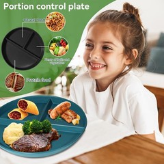 round portion control plate 9 inches, Black, gray, light beige, dark green