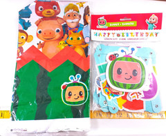 Cocomelon themed party decorations, coloring play pack for kids