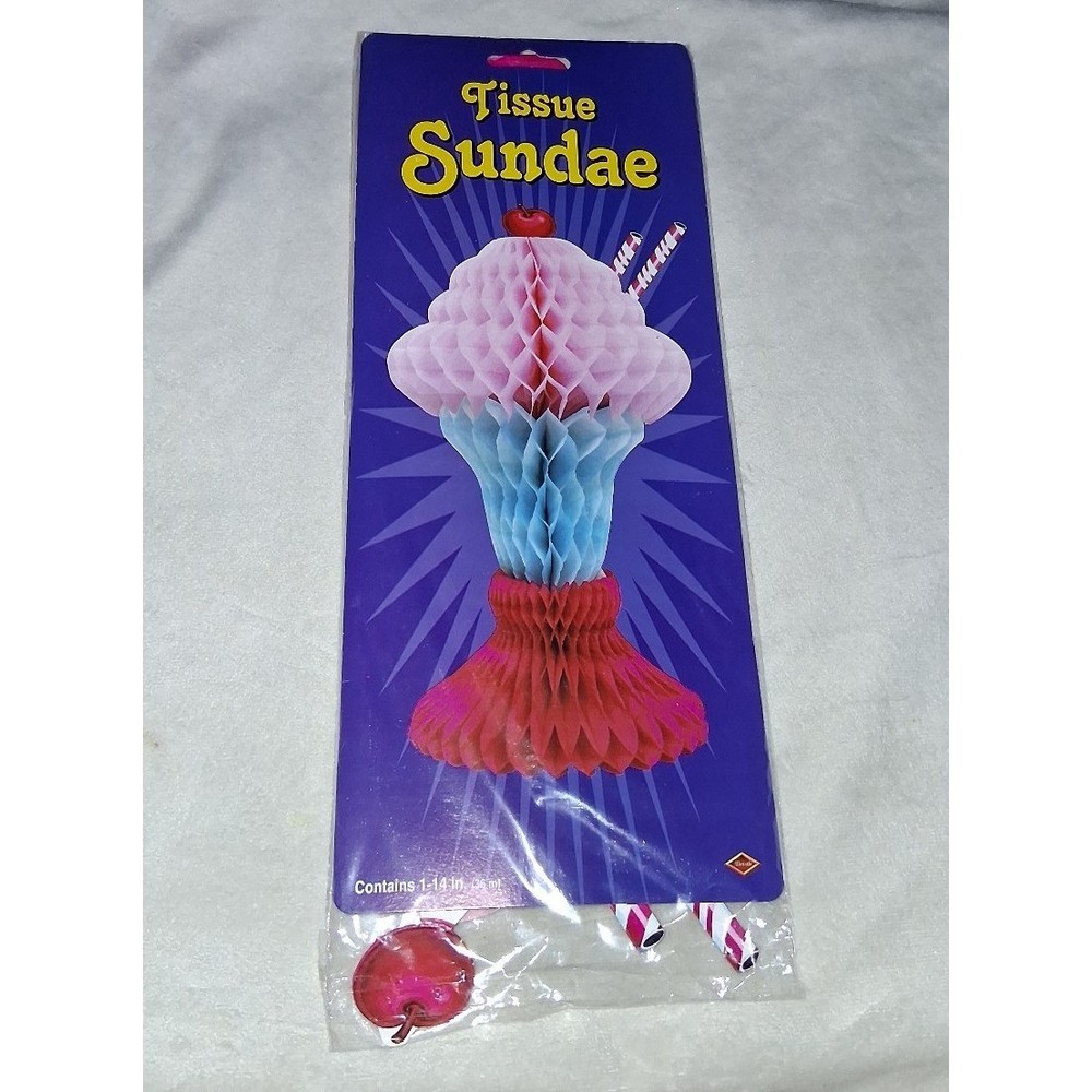 Vintage 1991 Beistle Tissue Sundae Honeycomb Decoration 14″ Sealed NOS