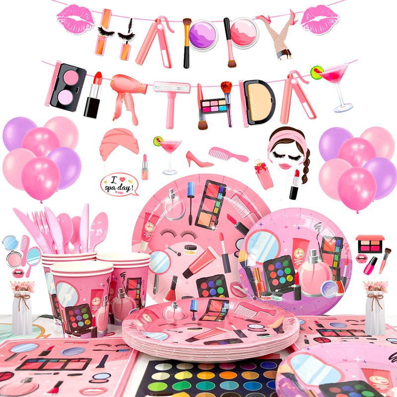 165 Makeup Party Decoratinos Cosmetic Birthday Supplies Spa Balloons Plates Set