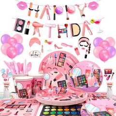 Elegant Makeup Birthday Party Decoration Cosmetic Princess Balloon Tableware Set
