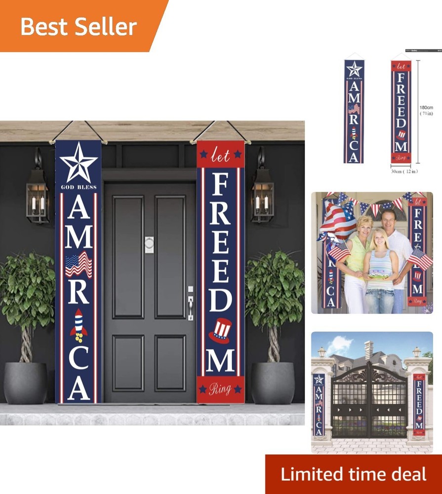 Hanging American Flag Banners: God Bless America & Let Freedom Ring – 71″ x 12″