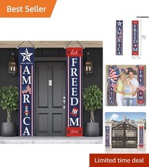 Hanging American Flag Banners: God Bless America & Let Freedom Ring – 71″ x 12″