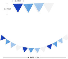 Blue Party Decorations Felt Hanging Triangle Mini Bunting Pennant Banner Flag fo