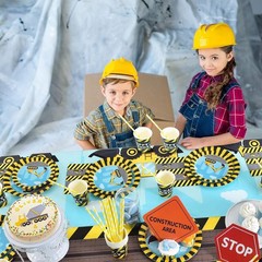 Construction Party Supplies Set – 48 Pcs Disposable Tableware for Kids’ Birthday