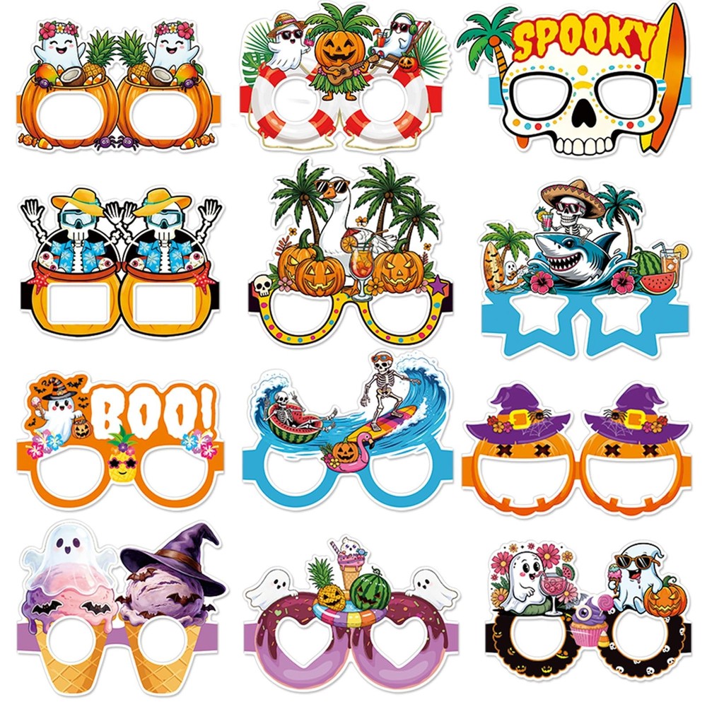 24 Pcs Summer Halloween Party Decorations Glasses,Funny Summer Skeleton Paper…