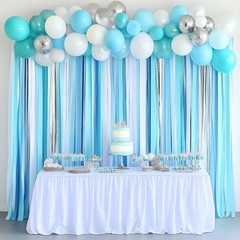 Light Blue Silver White Crepe Paper Streamers Party Decorations 492 FT 6 PC