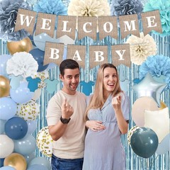 Dusty Blue Baby Shower Decorations- Boy Baby Shower Decor Set with- Welcome Baby
