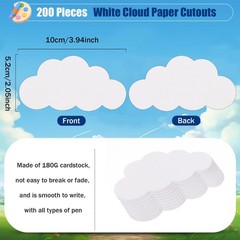 200 Pcs White Cloud Cutouts – 4 Inch Paper Cloud Shapes Die Cut Double Sided
