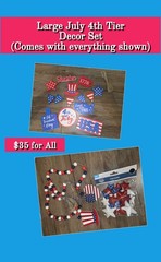 July 4th Patriotic Tiered Table Decor Set, Multicolor Stars Wood Foam Plastic