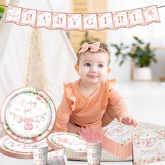 Rose Gold Baby Shower Tableware Set,Pink Girl Baby Shower Plates and Napkins Set