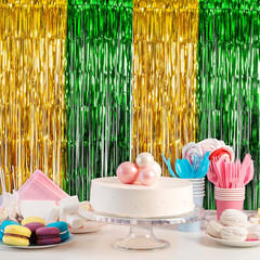 2026 Graduation Party Decorations, 2 Pack Green and Gold 3.3X6.6 Ft Foil Fringe