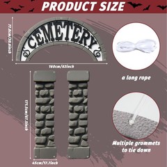 3Pcs Halloween Cemetery Archway Door Decorations Halloween Graveyard Porch Ba…