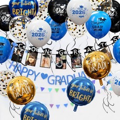 GuassLee Graduation Blue and Gold Balloons 2026 – Grad Latex Confetti Balloon…