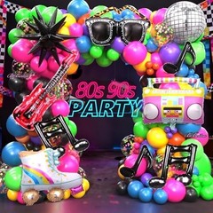 Retro 80s 90s Party Decorations Kit – 178PCS Balloon Arch, Disco Balls, Musical