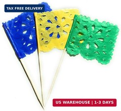 Set of 24 Pcs Multi-Colored Mini Mexican Paper Papel Picado Tissue Banner Flags