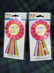 2 – 321 Party! Multicolor Birthday Ribbon Girl Pink Badge