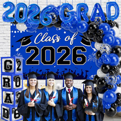 Graduation Decorations 2026, Blue Black Graduation Party Decorations 123Pcs Ball