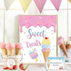 Ice Cream Bar Decor Kit, Summer Ice Cream Sundae Bar Glitter Banner Ice Cream…