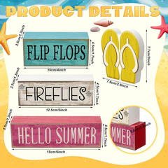 Summer Decorations Flip Flops Wooden Sign Indoor Tabletop Gift 4 Pcs