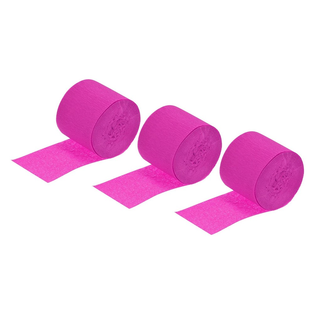 3pcs Crepe Paper Streamer 32ft Long 1.37 Inch Wide, Fuchsia