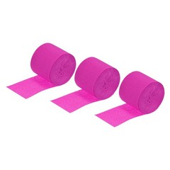 3pcs Crepe Paper Streamer 32ft Long 1.37 Inch Wide, Fuchsia
